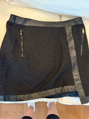 Helmut Lang Black Mini Skirt with Leather Trim